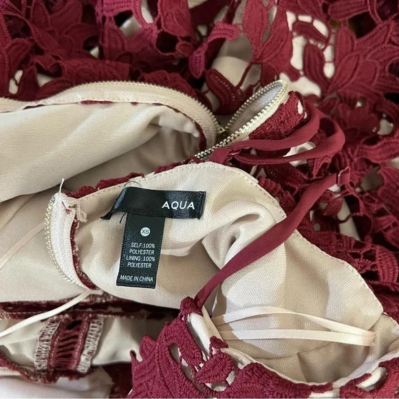 Aqua Red Maroon Lace Dress XS Midi Length Spaghetti Strap V Neck Cocktail Formal - Picture 12 of 12